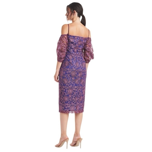 JS Collections Demi Off the Shoulder Mini Dress in Aubergine - Picture 2 of 10